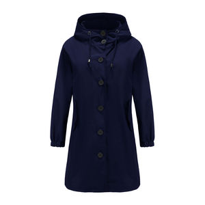 2023 Latest Design Comfortable Women Long Sleeve Wind Proof Long Rain Jacket <b>Light</b> Weight Rain Jacket Solid Color Button Closure - Product Image 2