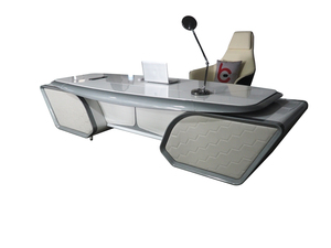 High Glossy White L Shape Office <b>Desk</b> Modern LED Lit Boss Counter Premium President Executive Table Furniture - Product Image 5