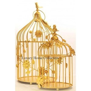 Ensemble de 2 Cages à oiseaux en métal de couleur dorée, accessoires de jardinage décoratifs pour l'alimentation des oiseaux, fournitures logées et pour animaux de compagnie - Product Image 1
