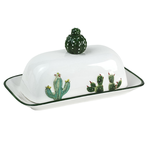 Beurrier en céramique blanche simple avec des pois bleus minimalistes, classique et charmant, disponible à prix de gros. - Product Image 3