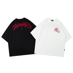 T-shirt décontracté pour homme en coton 100% tricoté respirant à col en V surdimensionné, design personnalisé avec broderie culturelle - Product Image 1