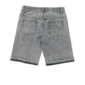 Manufacturer Custom Men's Streetwear Rhinestone Baggy Long <b>shorts</b> Oversized Acid Wash Distress 100% Cotton <b>Denim</b> Jean <b>Shorts</b> Men - Product Image 6