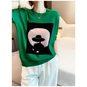 Suéter de Punto de Seda Helada para Mujer, Cuello Redondo, Holgado, de Media Manga, Transpirable, de Secado Rápido, Informal, para Exteriores, Verano 2024 - Product Image 5