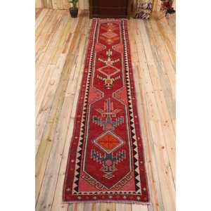 พรมวินเทจขนาด 2.7x13.8 ฟุต, พรมเฮอร์กี, พรมลายจุดสีแดงทำจากขนสัตว์ - Product Image 1