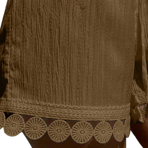 Shorts de plage décontractés pour femmes, taille haute, cordon de serrage, bordure en dentelle, légers, pour les vacances d'été, coupe régulière, 100% coton - Product Image 6