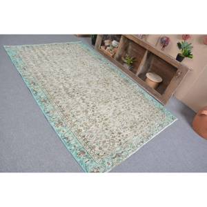 Tapis Turc Vintage 4'9 "X 8 'Vert Beige Classique Grande Surface Rectangle Peluche Laine Latex Classique Patchwork pour Couloir pour Chambre - Product Image 4