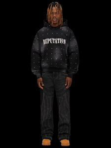 <b>Zip</b> <b>up</b> <b>Black</b> Wash Sun Faded <b>Hoodies</b> Cropped Distressed Embroidered Patches Hoodie Blank Custom Distressed Hoodie - Product Image 4