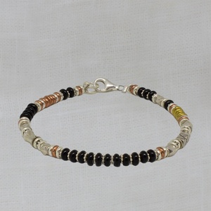 Classic Unique Style Black Onyx <b>Beaded</b> Sterling <b>Silver</b> 925 Gold Plated AAA Quality Bracelet Gift for Party Occasions - Product Image 1