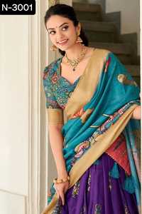 Vêtements traditionnels indiens fantaisie mariage et festival Lehenga Choli avec impression numérique et bordure de travail de tissage Lehenga Choli - Product Image 3