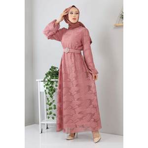 Robe décontractée à dentelle avec ceinture, accessoire de mode chic et confortable - Product Image 1