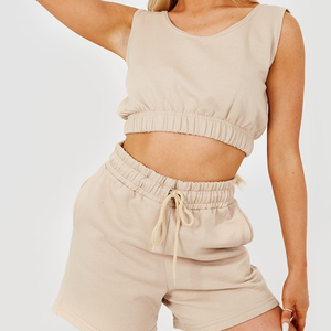 Branded Women <b>Clothing</b> Custom Logo Crop Top Biker Shorts Sets Cropped 100% Cotton T Shirts Gym Wear 2 Piece Sets for <b>Girls</b> - Product Image 1