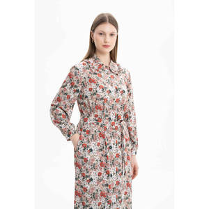 Vestido Verde Menta Sólido con Cintura Imperio y Cuello con Volantes para Mujer de Oficina - Product Image 1