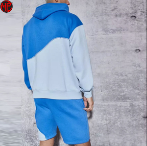 Conjunto Deportivo de Felpa para Hombre con Bloques de Color, Sudadera con Capucha, Pantalones Jogger, Ropa Deportiva Informal de Punto, Conjunto de Shorts Holgados para Gimnasio - Product Image 4