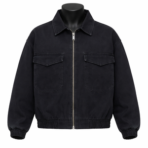 Veste en jean noire délavée pour homme de qualité supérieure, fermeture éclair, style décontracté, fabrication OEM, vente en gros, veste en jean vintage à vendre - Product Image 1