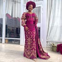 Vestido de novia africano de tafetán con bordado en oro púrpura para mujer |   Camisa de Manga Larga con Estampado Floral de Lujo para Ocasiones Especiales