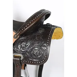 Selle de cheval occidentale usinée à la main 100% cuir de vachette confortable et durable pour une utilisation équestre-Barrel Racing Pleasure Trail - Product Image 4