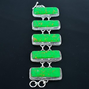 Green Turquoise <b>Charm</b> <b>Bracelet</b> Handmade 925 Sterling Silver Luxury GIA Certified 18K <b>Gold</b> Plated Mosaic Natural Jewelry Gift for - Product Image 2