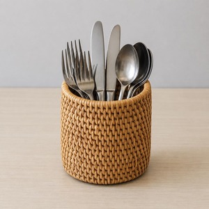 Panier porte-ustensiles en rotin fait main, paniers de rangement faits à la main, rotin naturel, moderne, multifonction, fabriqué au Vietnam - Product Image 6