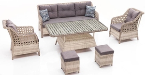 Made in Turkey Premium Quality Modern Aluminium Carcass Rattan <b>Outdoor</b> <b>Dining</b> Garden <b>Table</b> Chair Set 3+1+1 Hotel Home Office Use - Product Image 2