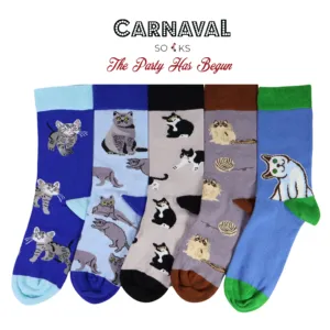 Unisex <b>Cat</b> Pattern Jacquard <b>Socks</b> 5-Pack Box Breathable Knitted Daily Use One Size Fits All Logo Design on Body Cuff for Spring - Product Image 3