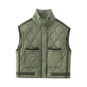 Automne hiver femmes léger grille sans manches coton gilet européen col montant imprimé peau de mouton conception laine doublure - Product Image 3