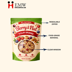 Sachet Doypack Personnalisé avec Fenêtre Transparente Refermable pour Snacks, Noix, Flocons d'Avoine, Céréales et <span class=keywords><strong>Muesli</strong></span> - Product Image 2
