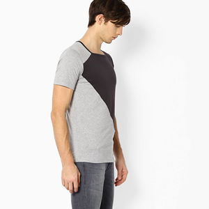 Mens Color Block Asymmetric Diagonal Panel Grey Black Short Sleeve Cotton <b>T</b>-<b>Shirt</b> Custom Logo OEM ODM Wholesale Apparel - Product Image 5