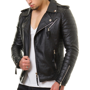 Chaqueta de cuero negra personalizable para hombre Diseño ajustado transpirable con lona Tallas grandes Cuerpo de algodón informal OEM - Product Image 2