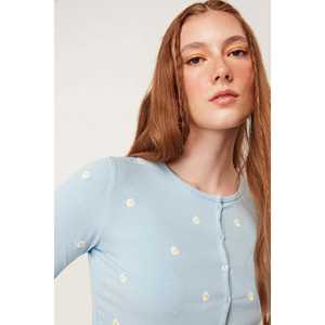 Floral Patterned Casual <b>Short</b> <b>Sleeve</b> Crop <b>Cardigan</b> 100% Polyester - Product Image 3