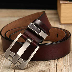 Ceinture de taille unisexe en cuir véritable de luxe de marque personnalisée avec boucle en acier en cuir de vache vintage - Product Image 1