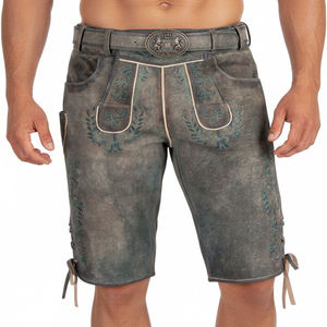 New <b>Men's</b> Bavarian Antique-Look Goat Suede <b>Leather</b> <b>Shorts</b> Mid Breathable Plaid Pattern Wildbock Style Button Fly Unisex All - Product Image 6