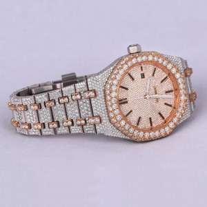 RB Gems Hip Hop IGI Certificado de lujo de acero inoxidable Reloj mecánico automático ETA Movimiento de cristal VVS Moissanite Push Button - Product Image 3