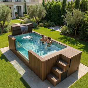 Piscina Elevada de WPC con Estructura de Acero, Diseño Personalizable y Cascada, Equipada con Bomba de Piscina y Cubierta para Piscina Familiar - Product Image 4