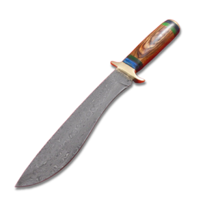 Couteau Bowie de chasse fait main en acier damas personnalisé avec manche en bois gaine en cuir couteaux de qualité bricolage support OEM du fabricant - Product Image 1