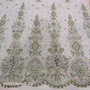 Meilleur Prix Luxe Fait Main 100% Polyester Vêtements Haute Qualité Perlé Tissu Zircon Tissé Maille Exportation Directe Inde Fournisseur - Product Image 1