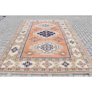 Tapis turc vintage 7,3x10,4 pi (223x318 cm), tapis en laine à bordure orange - Product Image 1