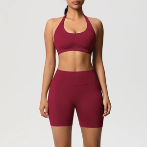 Custom Wholesale Womens Two Piece Yoga Set Front Twist Cutout Bra & High Waist Yoga <b>Shorts</b> Athletic Outfit - Product Image 3