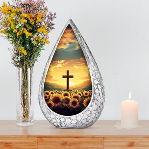 Sunflower Series Teardrop Cremation Urn for Ashes Adult Size Urn with 4 Matching Keepsake Urns <b>Funeral</b> <b>Supplies</b> - Product Image 4