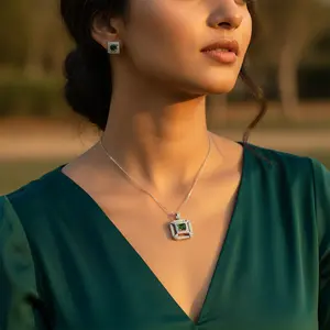 925 Silver Square Stud Earrings <b>Emerald</b> Cut Diamond <b>Green</b> Gemstone Flower Pattern for Women Trendy Wedding Engagement Accessory - Product Image 3