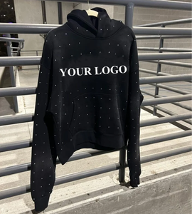 Streetwear Sun Fade Sudadera con capucha Heavyweight Logotipo personalizado Diamond Acid Wash Sudaderas con capucha cubiertas de diamantes de imitación para hombres - Product Image 6