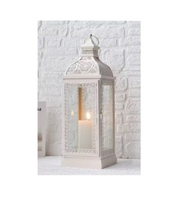 Linternas decorativas de metal y vidrio blancas para el hogar, farol decorativo de metal para exteriores e interiores, farol de metal para vacaciones de acero - Product Image 1