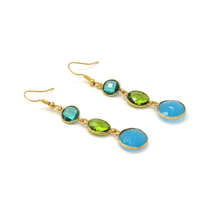 Handmade Flower Bohemian Multi Gemstone Dangle Hook <b>Earrings</b> | Apatite <b>Peridot</b> Blue Chalcedony | 18K Gold Plated Wedding - Product Image 6