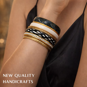 Premium Black <b>Gold</b> <b>Bangle</b> <b>Set</b> – Resin & Alloy Stack Bracelets with Rhinestones for Women, Trendy Fashion Jewelry Wholesale - Product Image 1