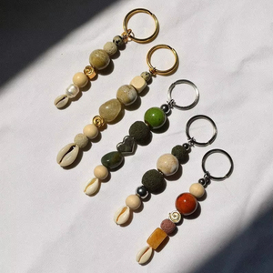 Porte-clés/breloque de sac avec pierre précieuse, céramique et perle de lave | Porte-clés coloré en perles de haute qualité et en acier inoxydable | - Product Image 1