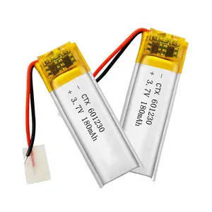 Bateria pequena de íon de lítio recarregável 601230 para fones de ouvido, 3.7v, 180mah, LiPo, com ânodo NCM