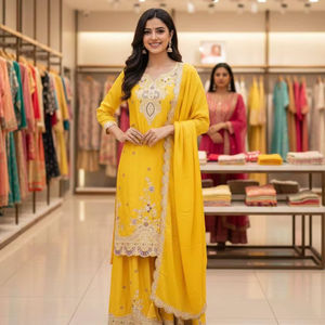 Traje Salwar de Tela Chinon de Diseño Moderno, Estilo Indio-Pakistaní, Color Blanco, Último Modelo Exclusivo para Mujer, Elegante, Nuevo, para Fiestas, Bodas y Uso Casual - Product Image 1