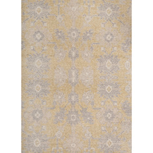 Alfombras de Lana Anudadas a Mano Erbe Gold, Modernas, Estilo Jaipur ZA con Medallón, Diseño Oriental Nuevo para Dormitorio, Hechas de Seda y Poliéster - Product Image 3