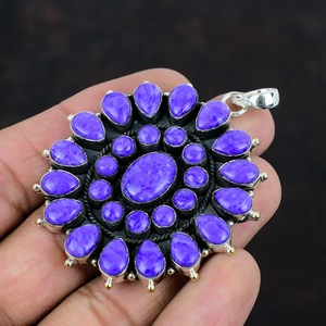 Colgante de piedras preciosas de ostra espinosa turquesa Multi-Stone Cluster 925 Sterling Silver Kingman Spiny Oyster Pendant - Product Image 3