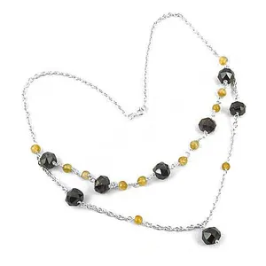Bijoux en argent 925 pour femmes, collier à plusieurs rangs avec pierres précieuses - Product Image 2