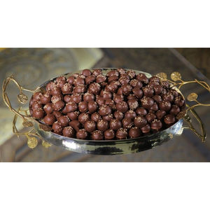 Plateau exclusif en métal argenté marron avec poignées florales dorées Plateau à dessert au chocolat Plateau à chocolat décoratif pour événements - Product Image 1